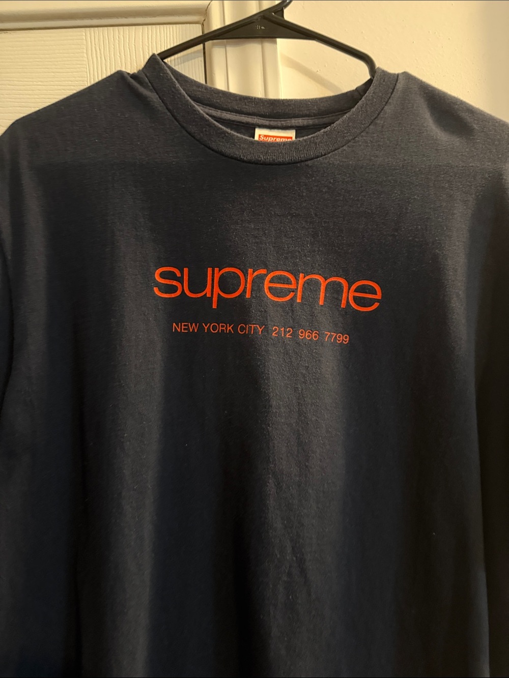Supreme Navy Tee with Orange Script Logo